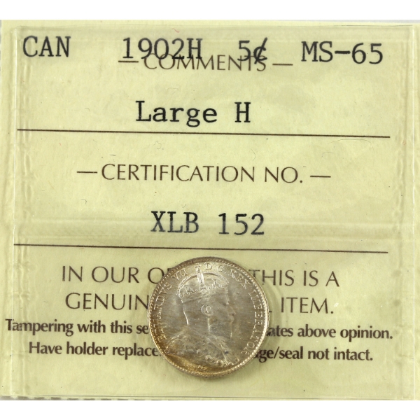 5-cent 1902H Large H ICCS MS65