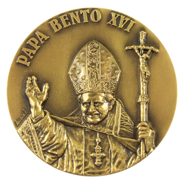 Portugal 2010 Pope Benedict XVI Papal Visit to Portugal Medal 145.30g-Gold Plated Brass, 69mm