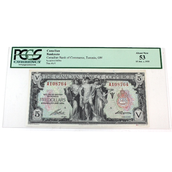 75-18-02 1935 $5 Bank of Commerce PCGS AU53 Aird-Logan SN: A108764