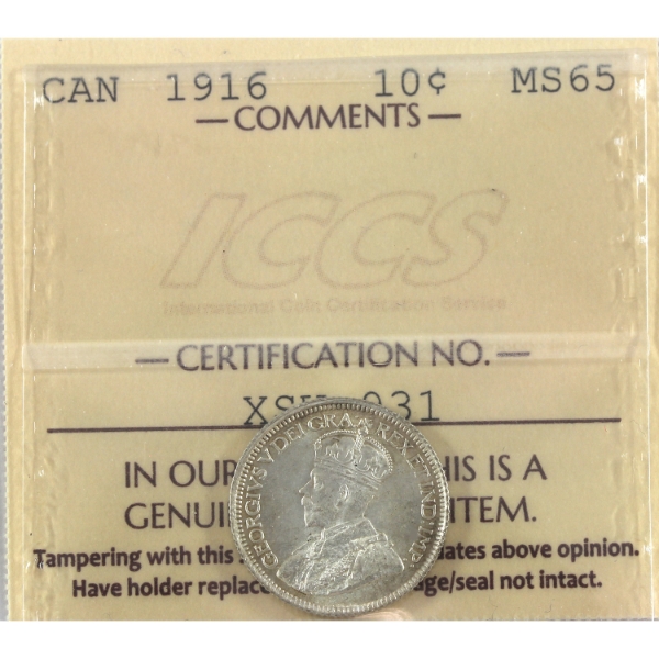 10-cent 1916 ICCS MS65