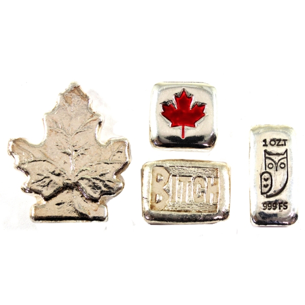 5oz Lot Total! RSSC & Beaver Bullion .999 Fine Silver Bars/Art Bars. 4pcs. (Tax Exempt)