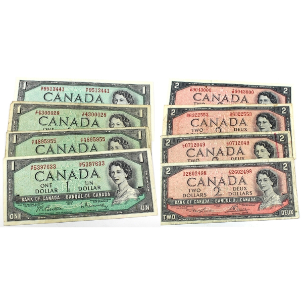 Lot of 8x 1954 BC-37 & BC-38 Note Variation in Circ to VF-EF condition.
