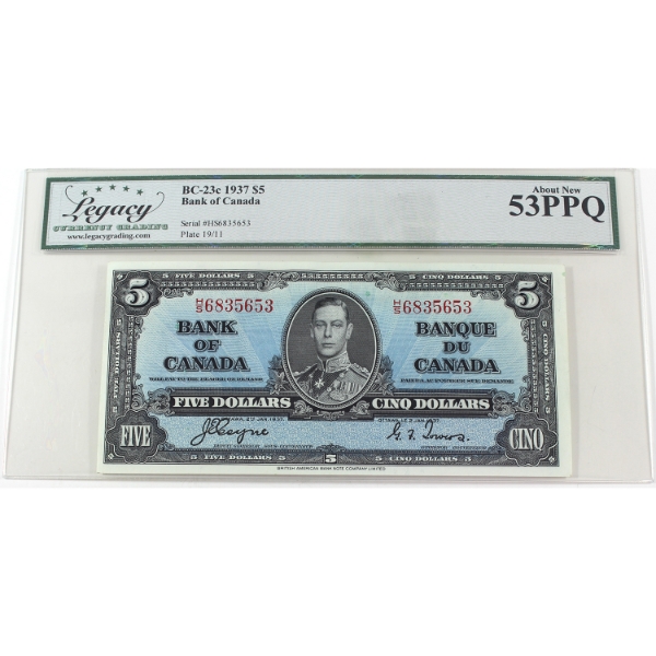 BC-23c 1937 $5 Legacy AU53 PPQ Coyne-Towers SN: H/S6835653