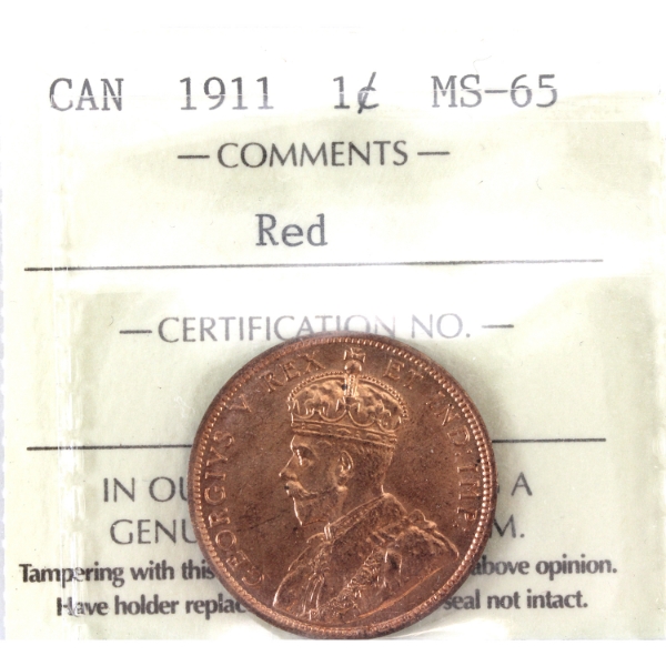1-cent 1911 ICCS MS65 Red