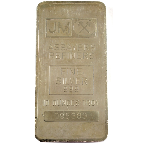 10oz Johnson Matthey Blank Back .999 Fine Silver Bar (Tax Exempt)