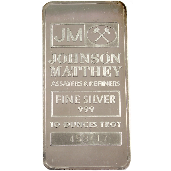 10oz JM Johnson Matthey .999 Fine Silver Bar (Tax Exempt)