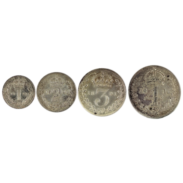 Great Britain Silver 1891 Victoria Sterling Silver Maundy Set Jubilee Head Obverse