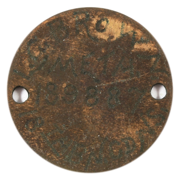 Canada WWI Unofficial ID Tag on French 10 Centimes Coin, NAMED: L.G. BROWN/METH/189887/18TH BN CDNS