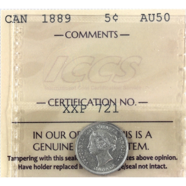 5-cent 1889 ICCS AU50