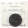Image 1 : 1-cent 1891 SL SD; Obv 3 ICCS VF20