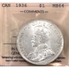 Image 1 : Silver $1 1936 ICCS MS64
