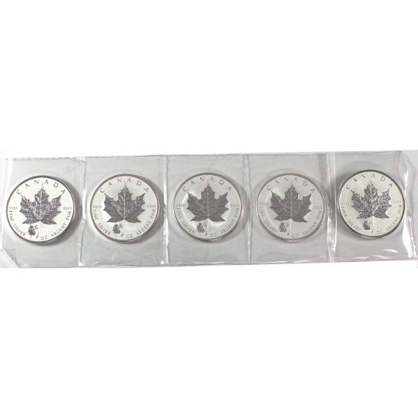 5x 1oz 2016 $5 SML w/ Panda Privy Mark .9999 Fine Silver Coins in Sealed Sheet. 5pcs (Tax Exempt)