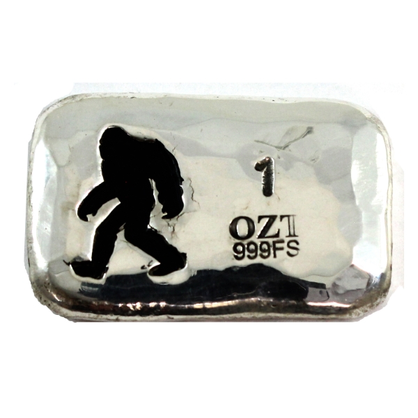 1oz RSSC Hammered Bar w/ Enameled Black Big Foot .999 Silver (Tax Exempt)
