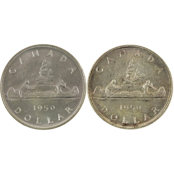 Silver $1 1950. 2pcs.