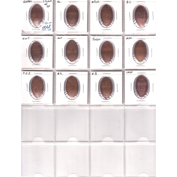 Collection of 12x Canada Provinces Elongated Commemorative Pennies in a 20-Pocket Sheet