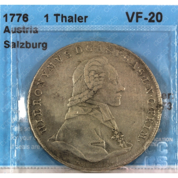 Austrian States-Salzburg Silver 1776 Thaler CCCS VF20