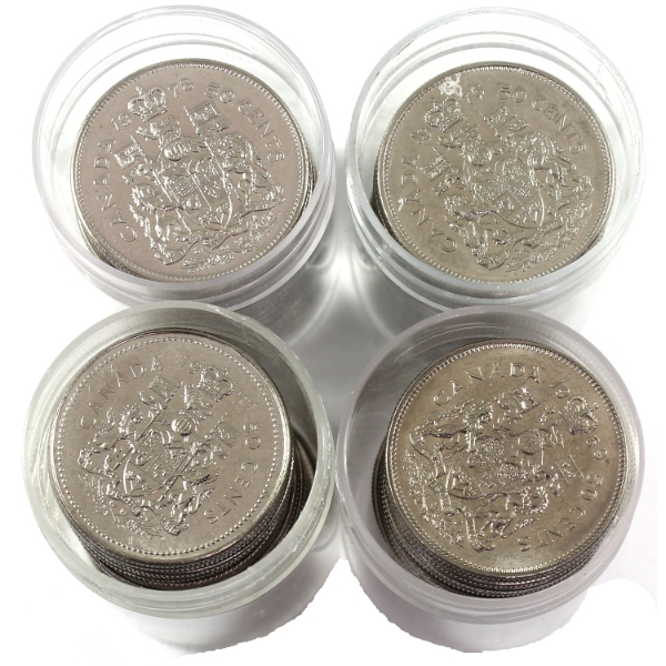 4x 50-cent 1969-1978 Rolls of 20pcs in Plastic Tubes. 4 Rolls.