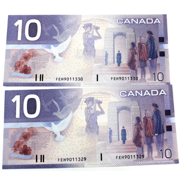 BC-63b 2001 $10 FEH Consecutive Pair of Replacement Notes UNC or Better Knight-Dodge. 2pcs