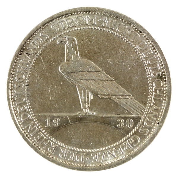 Germany Weimar Republic Silver 1930D 3 Reichsmark Eagle AU-UNC