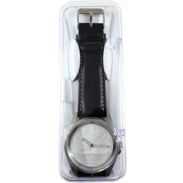 Royal Canadian Mint F15 Silver Maple Leaf Watch w/ Black Leather Band 