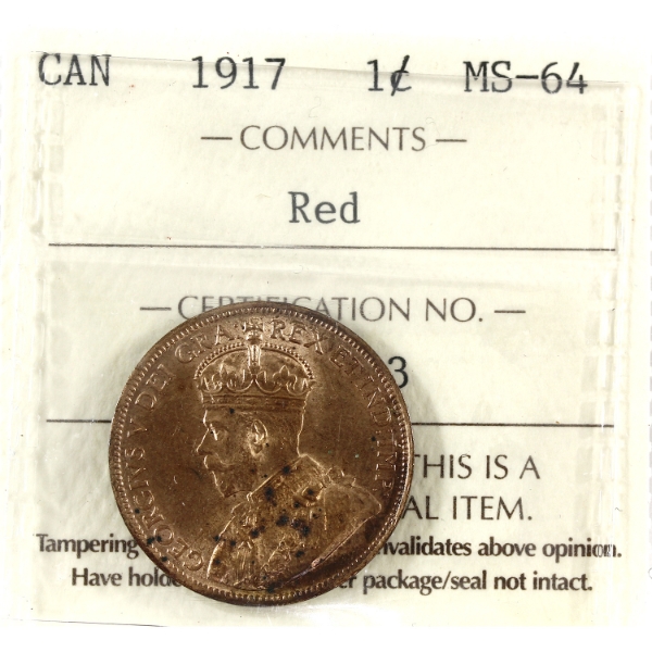 1-cent 1917 ICCS MS64 Red