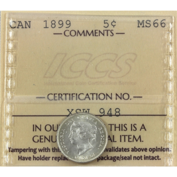 5-cent 1899 ICCS MS66 GEM Quality