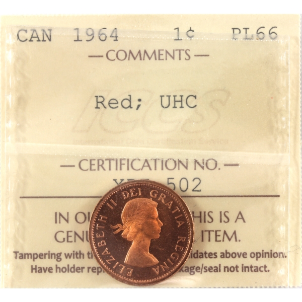 1-cent 1964 ICCS PL66 Red Ultra Heavy Cameo