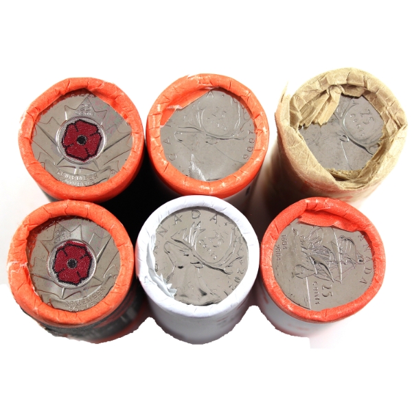 25-cent 1978-2021 Special Wrapped & Original Rolls of 40pcs. 6 Rolls.