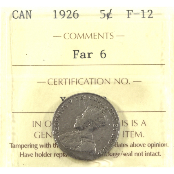 5-cent 1926 Far 6 ICCS F12