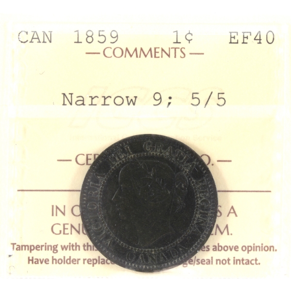 1-cent 1859 Narrow 9; 5/5 ICCS EF40 