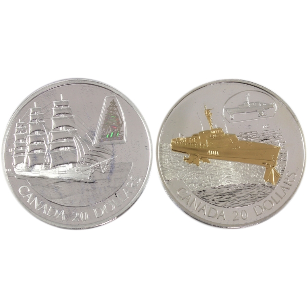 2002 & 2003 $20 Transportation Series - Ships Sterling Silver Coins. 2pcs.