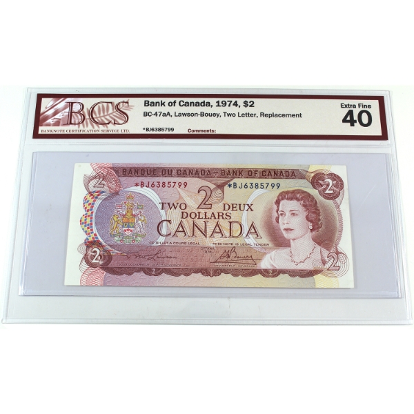 BC-47aA 1974 $2 BCS EF40 Lawson-Bouey Two Letter Replacement SN:*BJ6385799