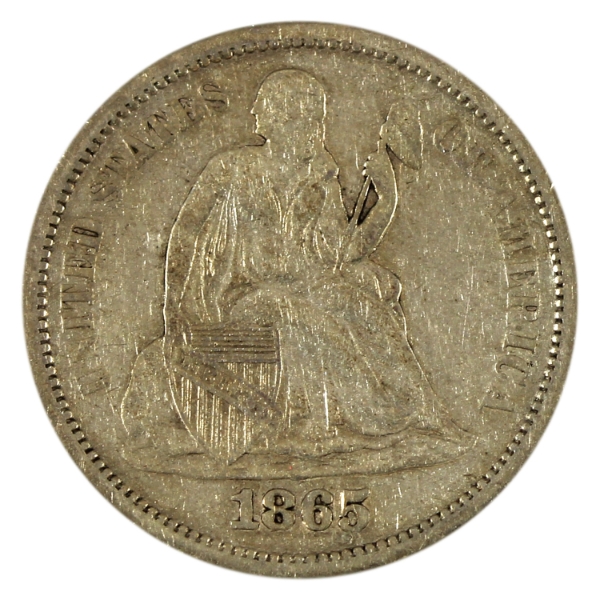 USA Silver 1865-S Seated Liberty Dime VF (Scratched)