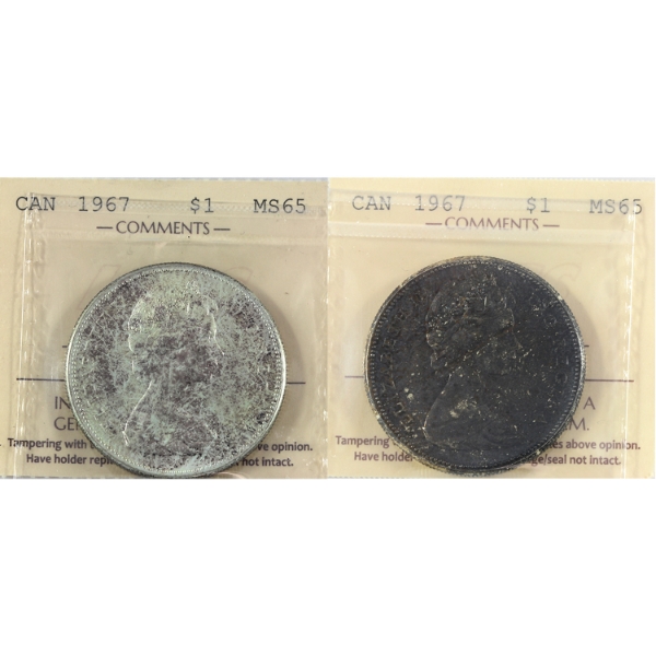 Silver $1 1967 ICCS MS65. 2pcs.