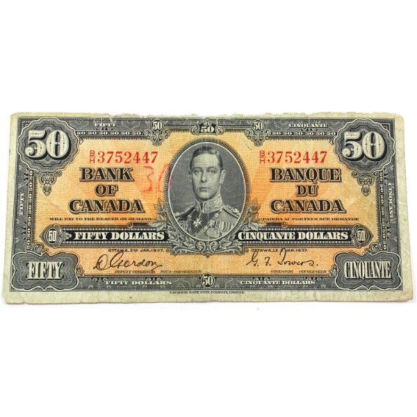 BC-26b 1937 $50 Circ. Gordon-Towers SN: B/H3752447