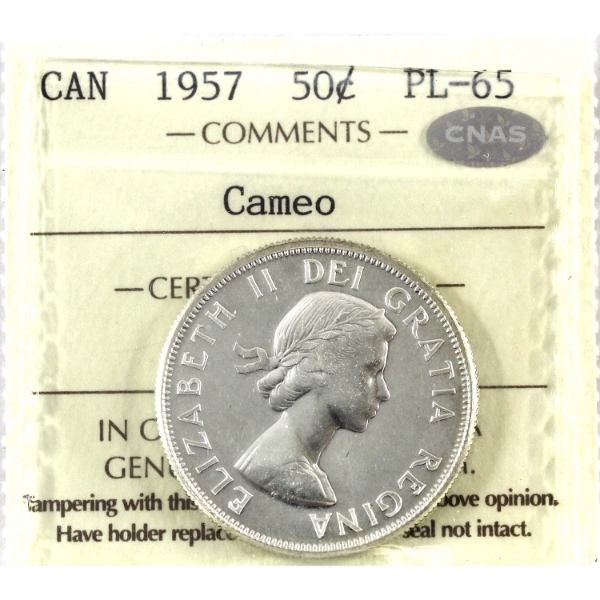 50-cent 1957 ICCS PL65 Cameo. CNAS sticker on holder
