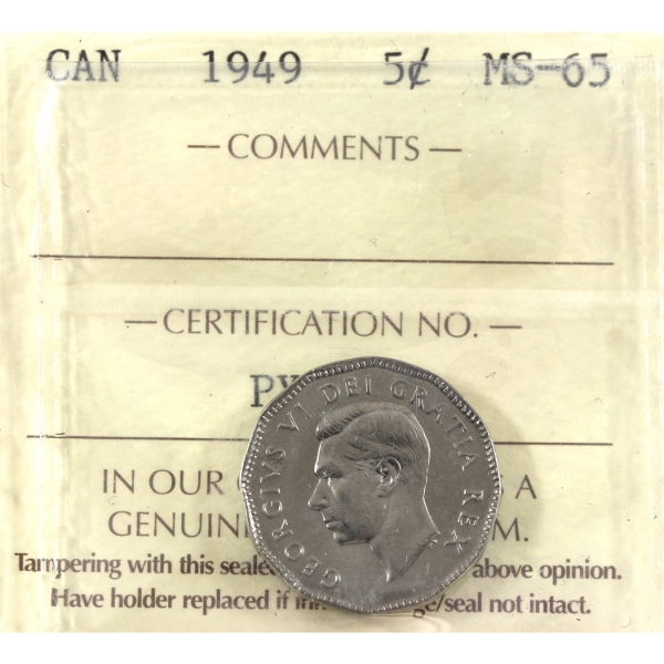 5-cent 1949 ICCS MS65