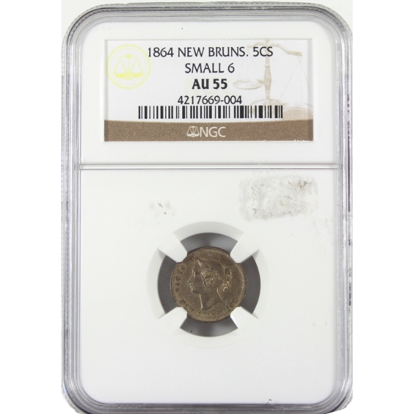 New Brunswick 5-cent 1864 Small 6 NGC AU55