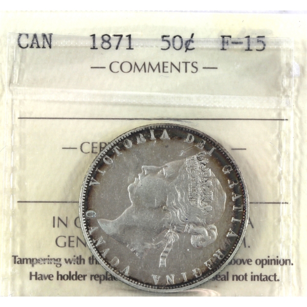 50-cent 1871 ICCS F15 (scratched)