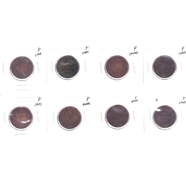 Bulk Lot of 1-cent 1901-1097 in 8-Pocket Sheet F. 8pcs.