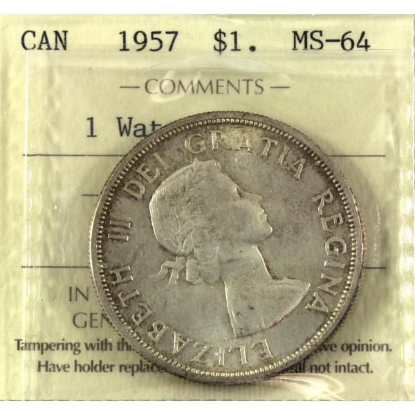 Silver $1 1957 1 Waterline ICCS MS64