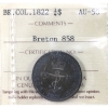 Image 1 : Breton 858, British Colonies 1822 1/4 Dollar ICCS AU50