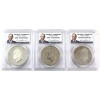Image 1 : USA 1971-S Silver, 1973-S Clad & 1976-S Clad Type 2 Eisenhower Dollars PCGS PR69 DCAM. 3pcs
