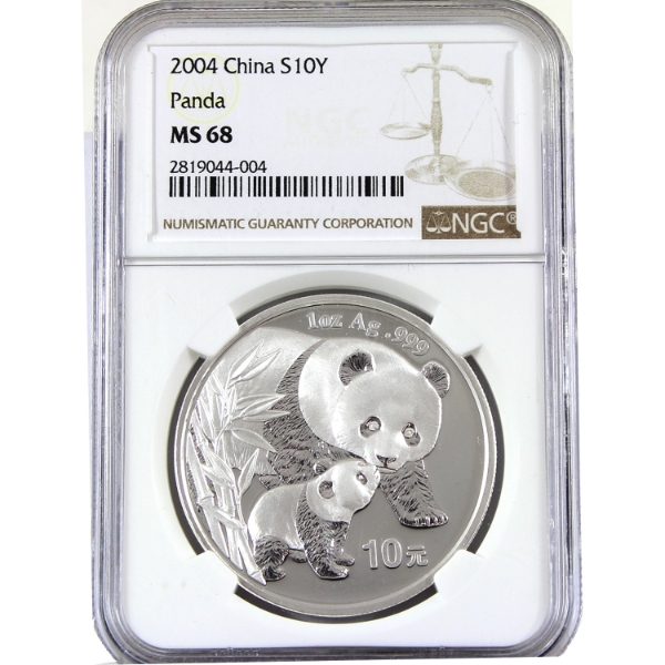 China Silver 2004 10 Yuan Panda NGC MS68 1oz .999 Fine Silver Coin (Tax Exempt)