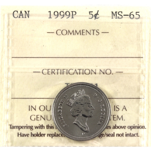 5-cent 1999P Test Coin ICCS MS65