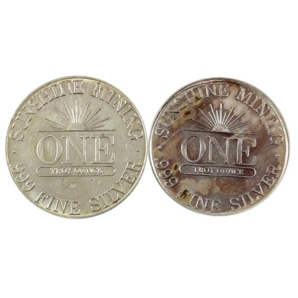 2x 1oz Sunshine Mining 1981 & 1983 .999 Fine Silver Rounds. 2pcs (Tax Exempt)