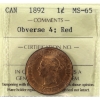 Image 1 : 1-cent 1892 Obverse 4 ICCS MS65 Red