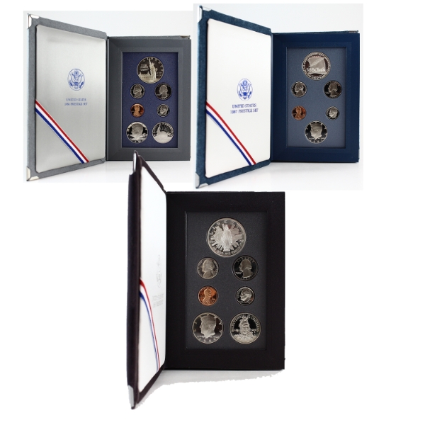 USA 1986-1989 Prestige Proof Sets. .900 Silver Proof Dollar included in each. 3pcs
