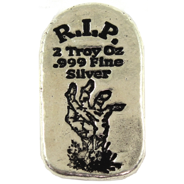 2oz Monarch Precious Metals Zombie Hand Tombstone .999 Fine Silver Art Bar (Tax Exempt)