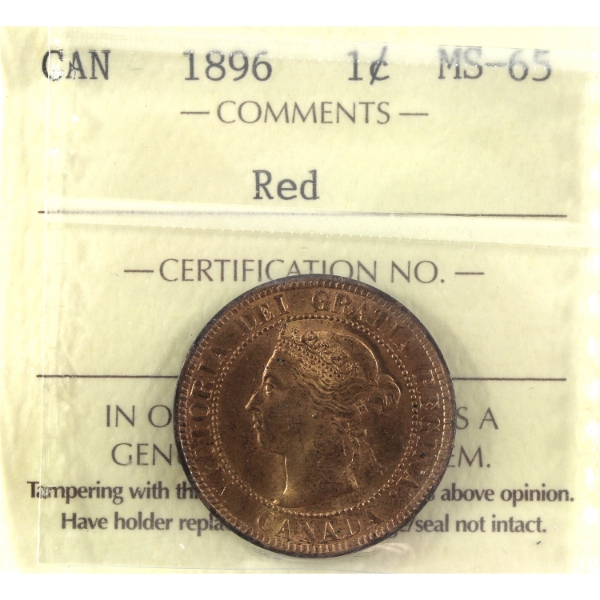 1-cent 1896 ICCS MS65 Red
